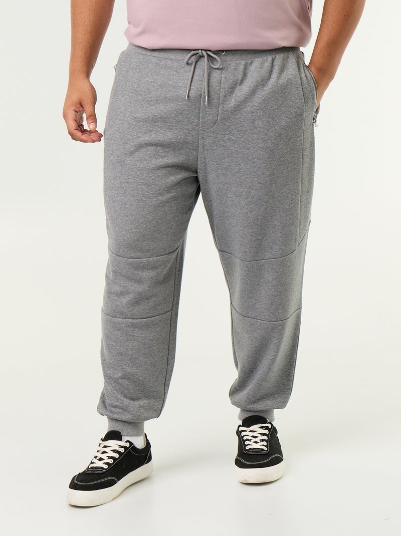 Calças de jogging com punho elástico e bolsos com fecho Cinza - Kiabi