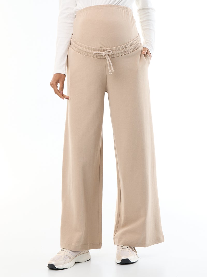 Calças de jogging de maternidade wide leg em french terry Bege - Kiabi
