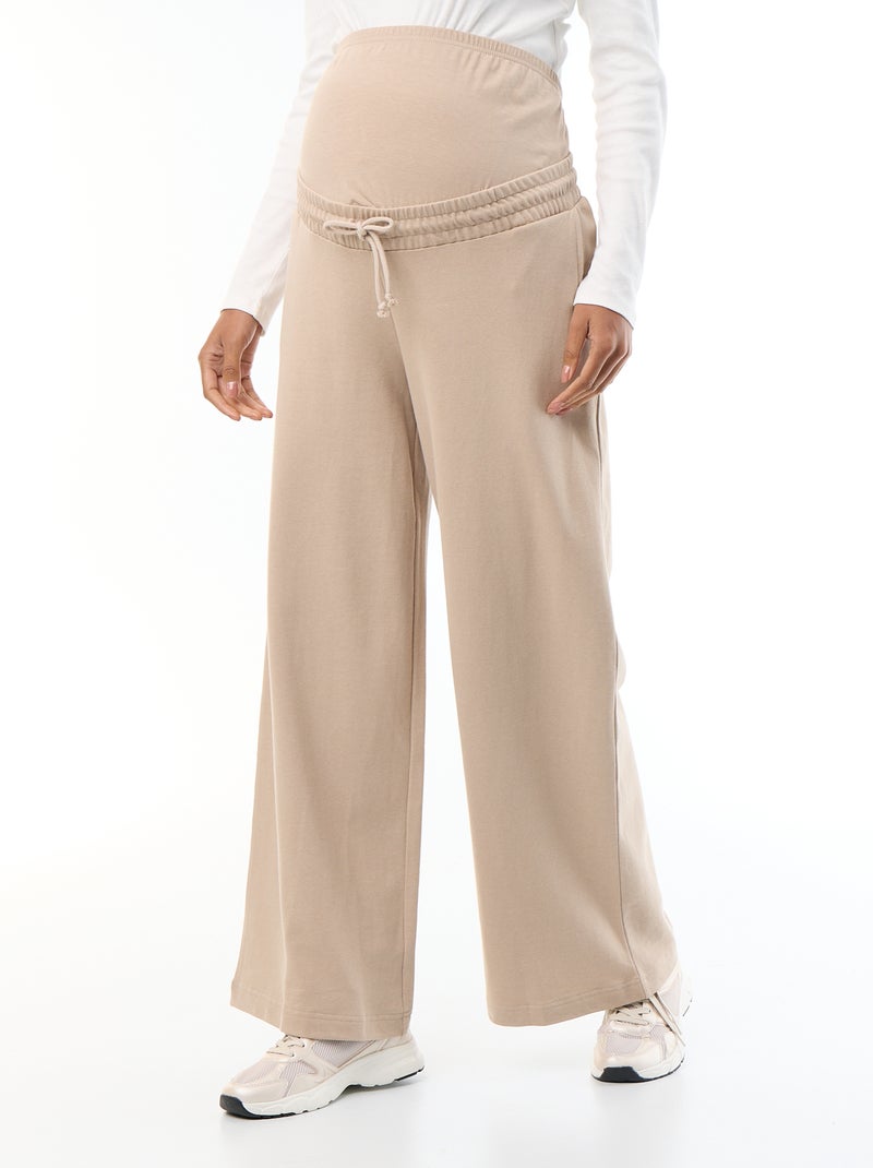 Calças de jogging de maternidade wide leg em french terry Bege - Kiabi