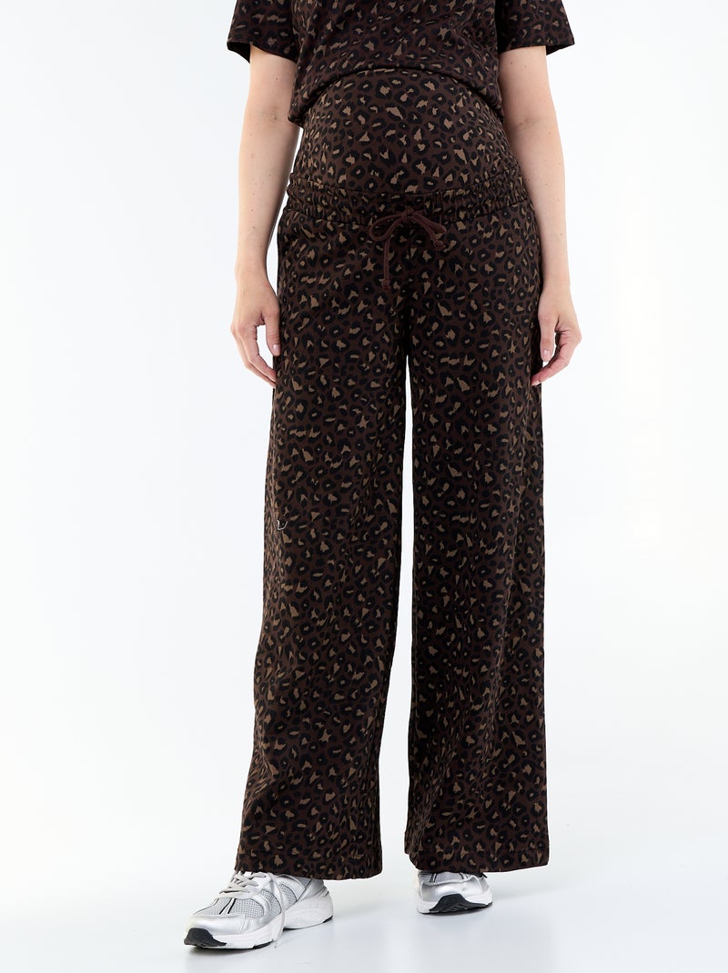 Calças de jogging de maternidade wide leg em french terry Castanho - Kiabi