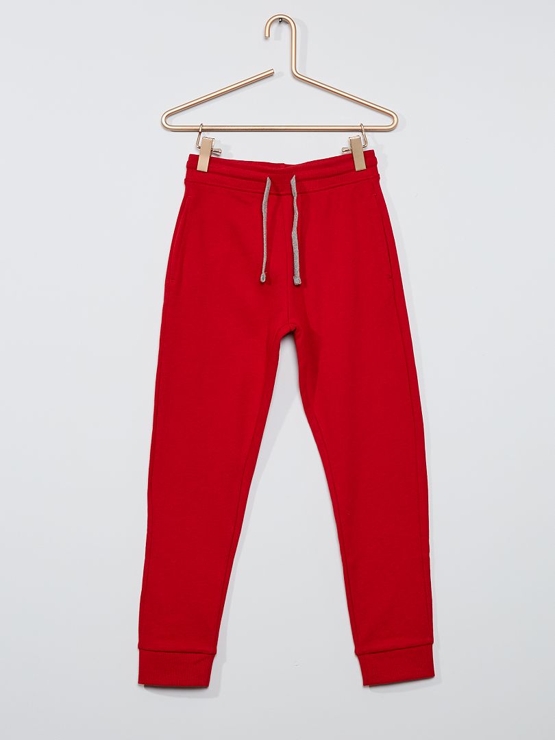 Calças de jogging em algodão liso Vermelho - Kiabi