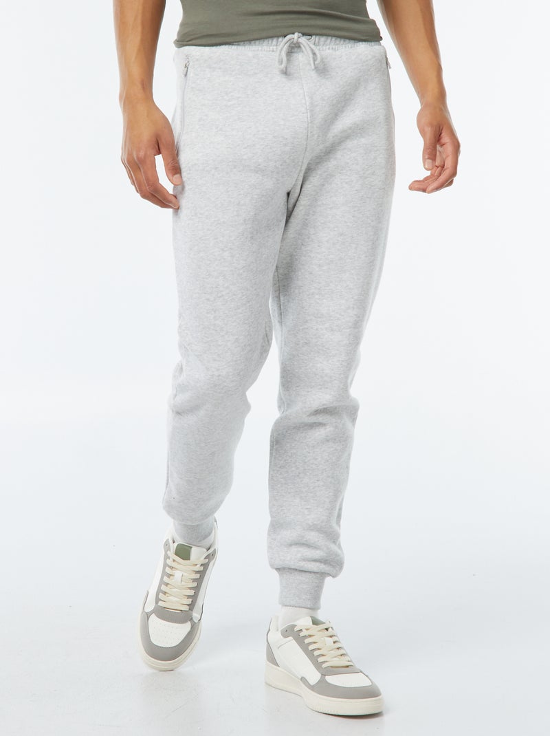 Calças de jogging em moletom cardado com 2 bolsos com zíper Cinza - Kiabi
