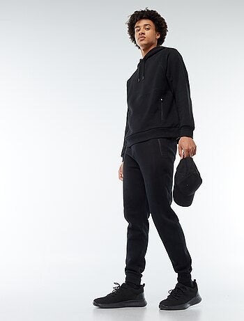 Calças de jogging em moletom cardado com 2 bolsos com zíper