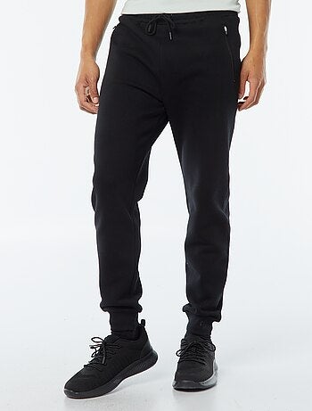 Calças de jogging em moletom cardado com 2 bolsos com zíper
