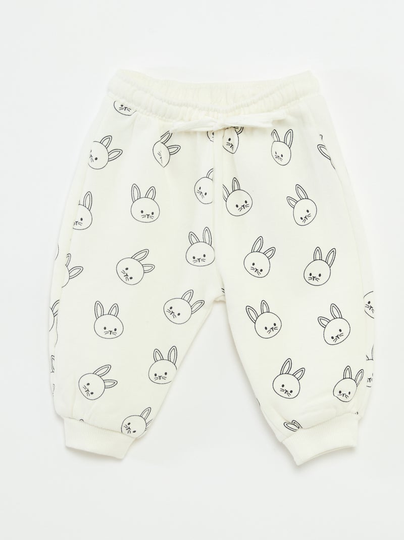 Calças de jogging em moletom com bolso canguru e orelhas fantasia Branco - Kiabi