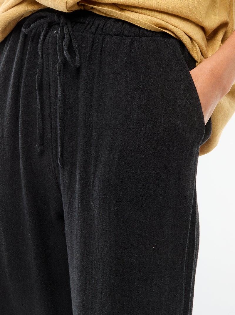 Calças de linho com 2 bolsos Preto - Kiabi