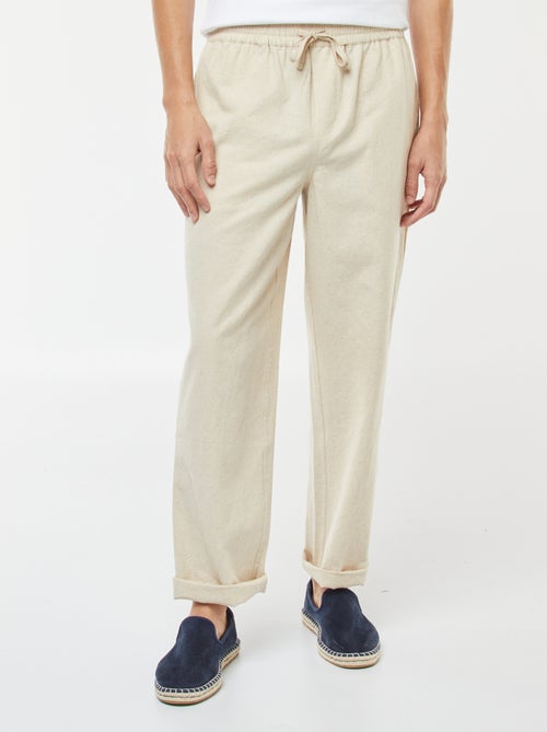 Calças de linho misturado com corte direito - Kiabi