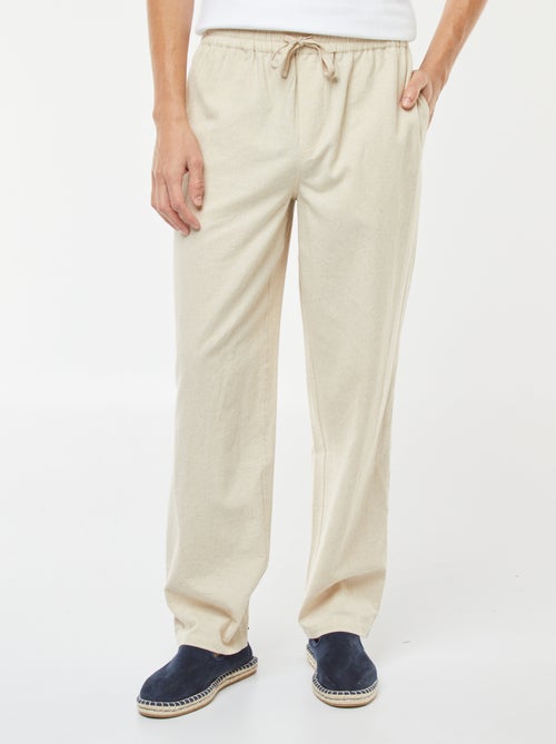 Calças de linho misturado com corte direito - Kiabi