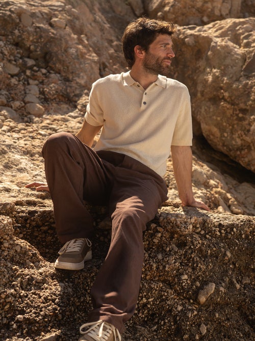 Calças de linho misturado com corte direito - Kiabi