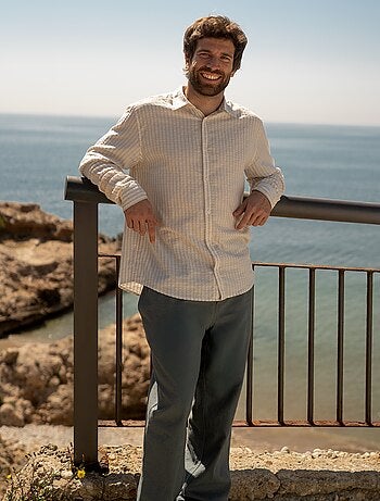 Calças de linho misturado com corte direito