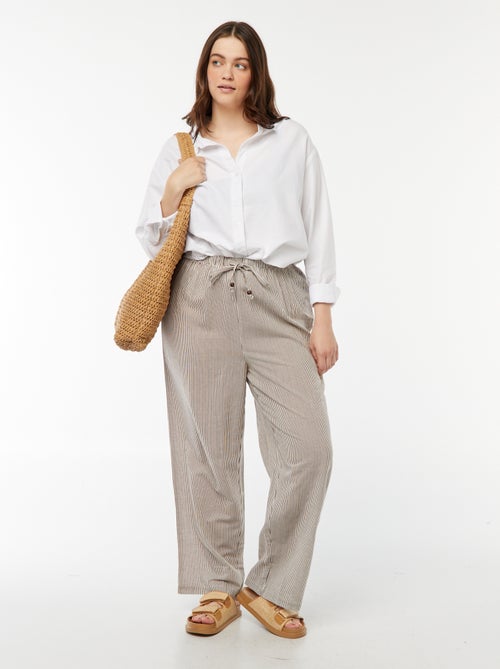 Calças de linho misturado wide leg - Kiabi