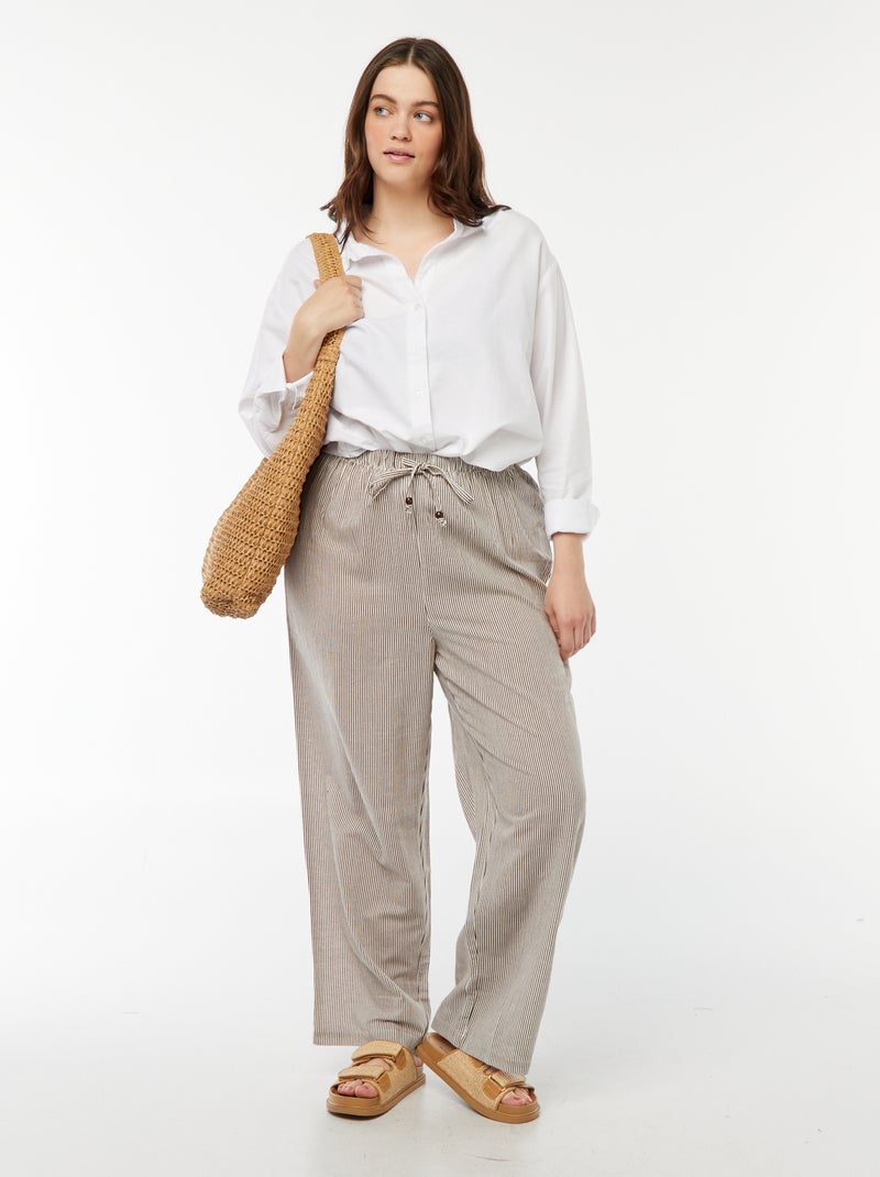 Calças de linho misturado wide leg Bege - Kiabi