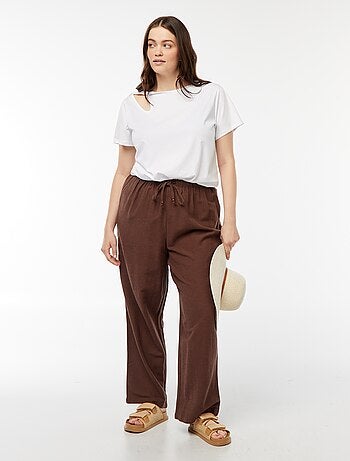 Calças de linho misturado wide leg