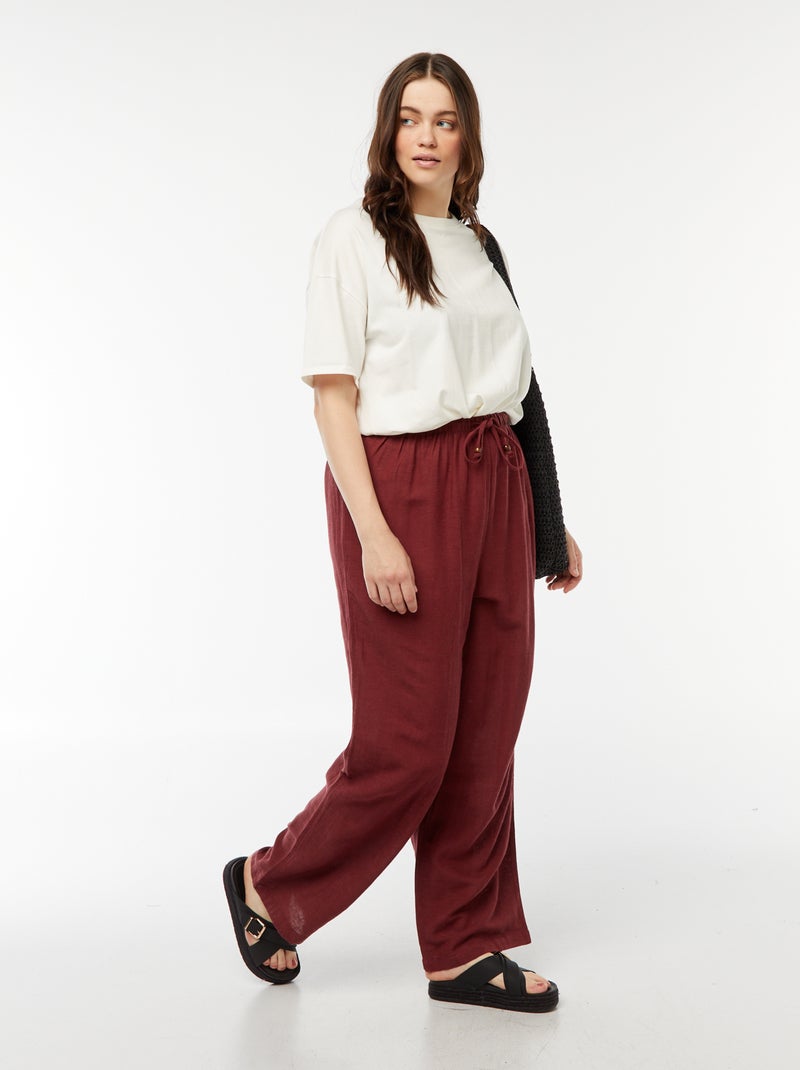 Calças de linho misturado wide leg Vermelho - Kiabi
