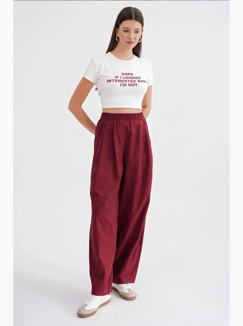 Calças de linho straight fit mixray Vermelho bordô - Kiabi