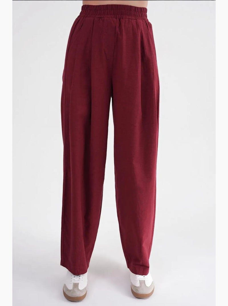 Calças de linho straight fit mixray Vermelho bordô - Kiabi