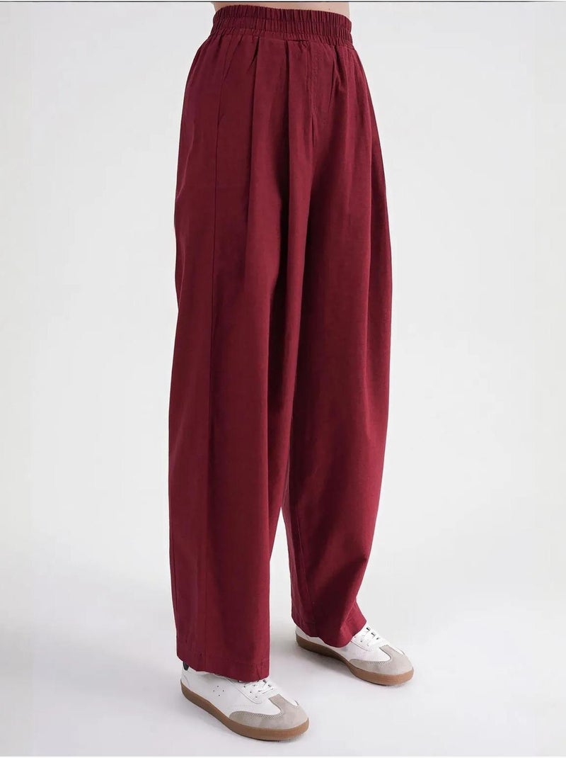 Calças de linho straight fit mixray Vermelho bordô - Kiabi