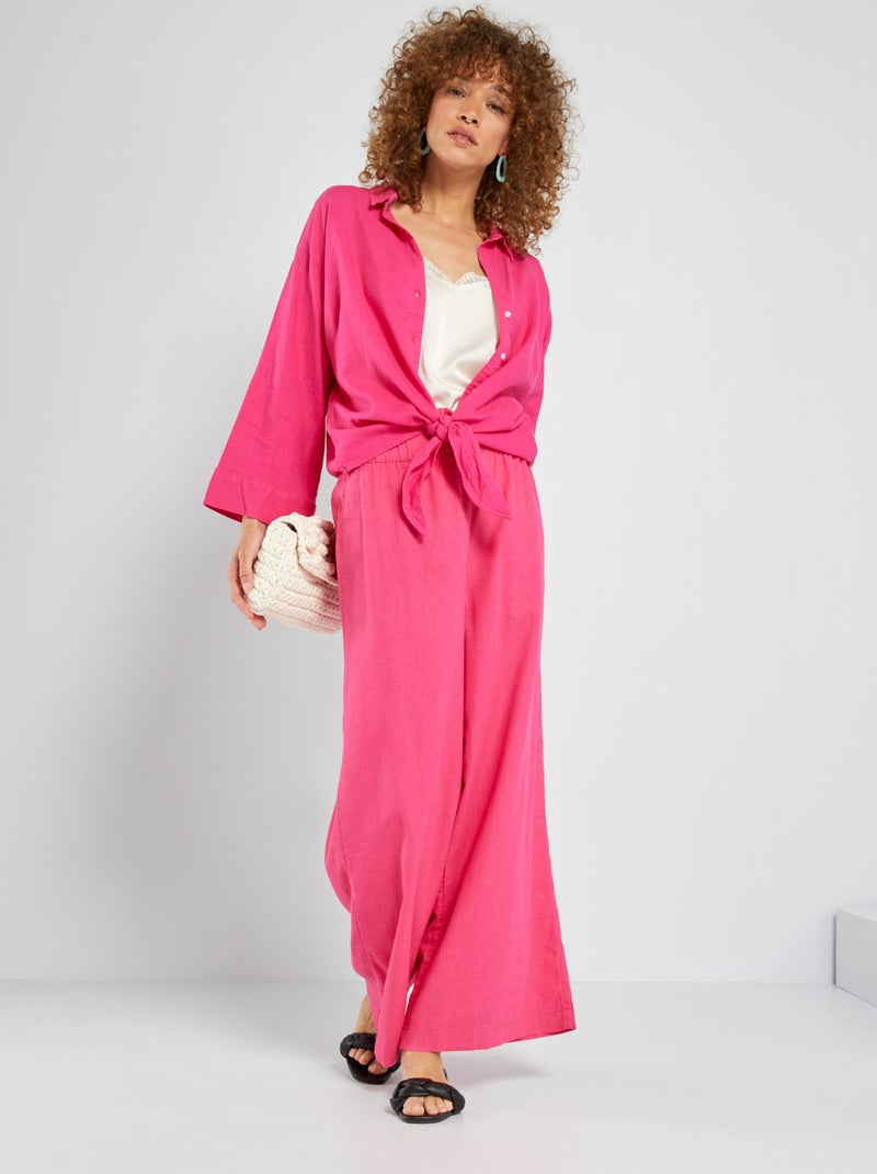 Calças de linho wide leg Rosa Brilhante - Kiabi