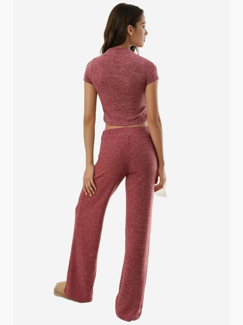 Calças de malha texturizada macia com cintura elástica hiccup Vermelho bordô - Kiabi