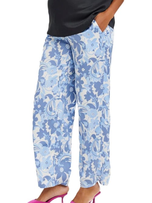 Calças de Maternidade Vero Moda Mulla Estampado Azul/Branco para Mulher - Kiabi Calças de Maternidade Vero Moda Mulla Estampado Azul/Branco para Mulher - Kiabi