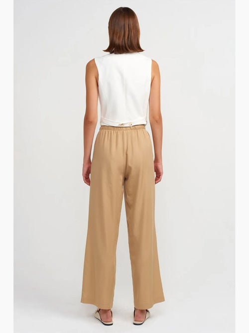 Calças de mulher em tencel de perna larga com cintura com cordão dilvin - Kiabi Calças de mulher em tencel de perna larga com cintura com cordão dilvin - Kiabi