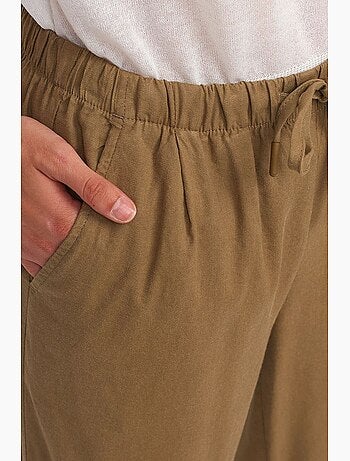Calças de mulher em tencel de perna larga com cintura com cordão dilvin