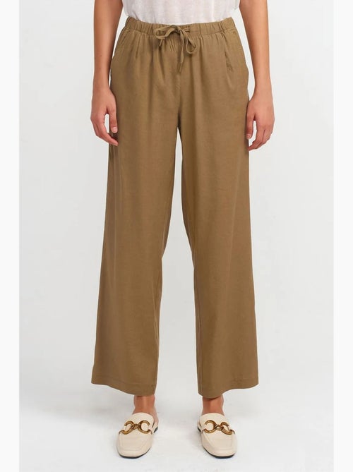 Calças de mulher em tencel de perna larga com cintura com cordão dilvin - Kiabi Calças de mulher em tencel de perna larga com cintura com cordão dilvin - Kiabi