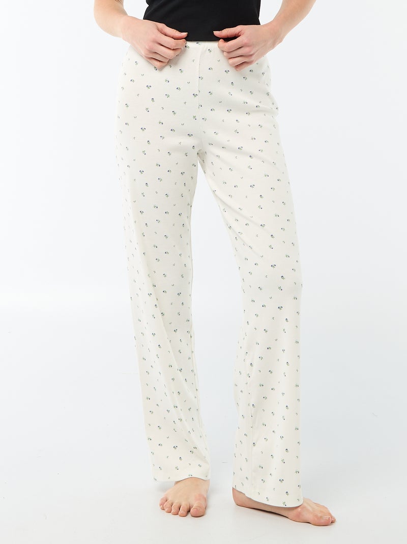 Calças de pajama caneladas Branco - Kiabi