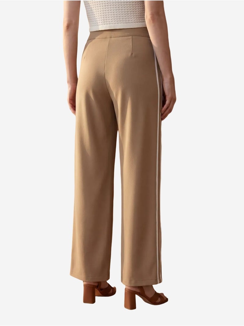 Calças de perna larga com pregas e cintura alta my fashion Camelo - Kiabi