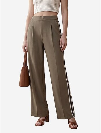 Calças de perna larga com pregas e cintura alta my fashion