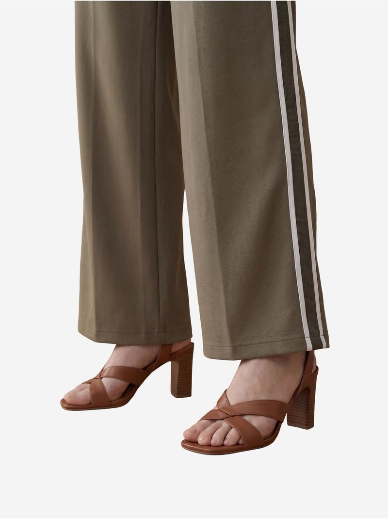 Calças de perna larga com pregas e cintura alta my fashion Cáqui - Kiabi