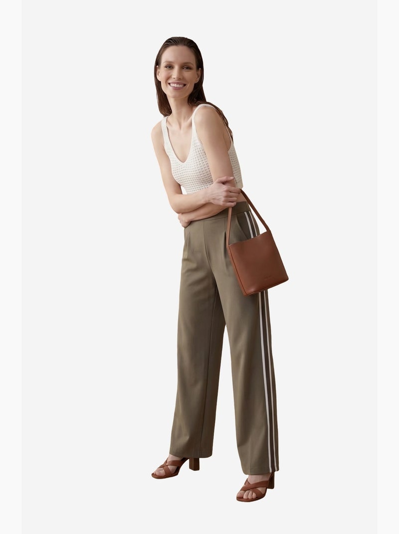 Calças de perna larga com pregas e cintura alta my fashion Cáqui - Kiabi