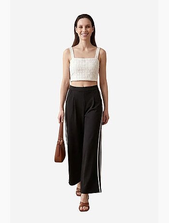 Calças de perna larga com pregas e cintura alta my fashion