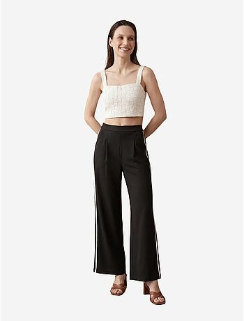 Calças de perna larga com pregas e cintura alta my fashion