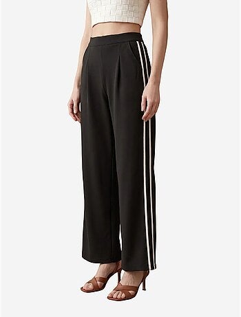 Calças de perna larga com pregas e cintura alta my fashion