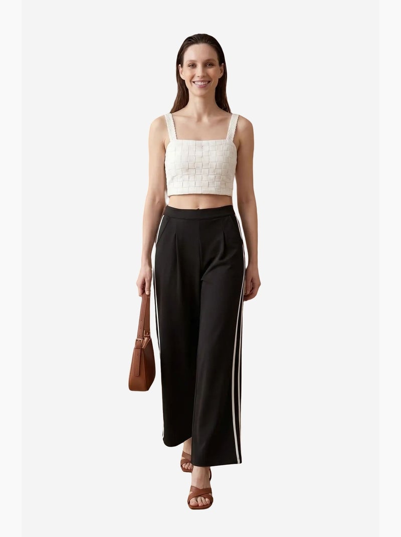 Calças de perna larga com pregas e cintura alta my fashion Preto - Kiabi