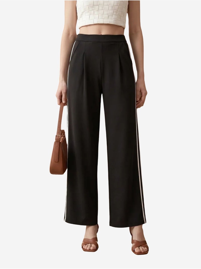 Calças de perna larga com pregas e cintura alta my fashion Preto - Kiabi