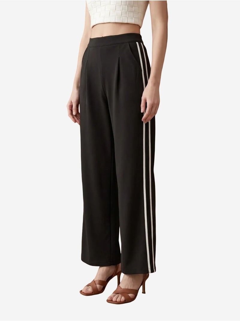 Calças de perna larga com pregas e cintura alta my fashion Preto - Kiabi