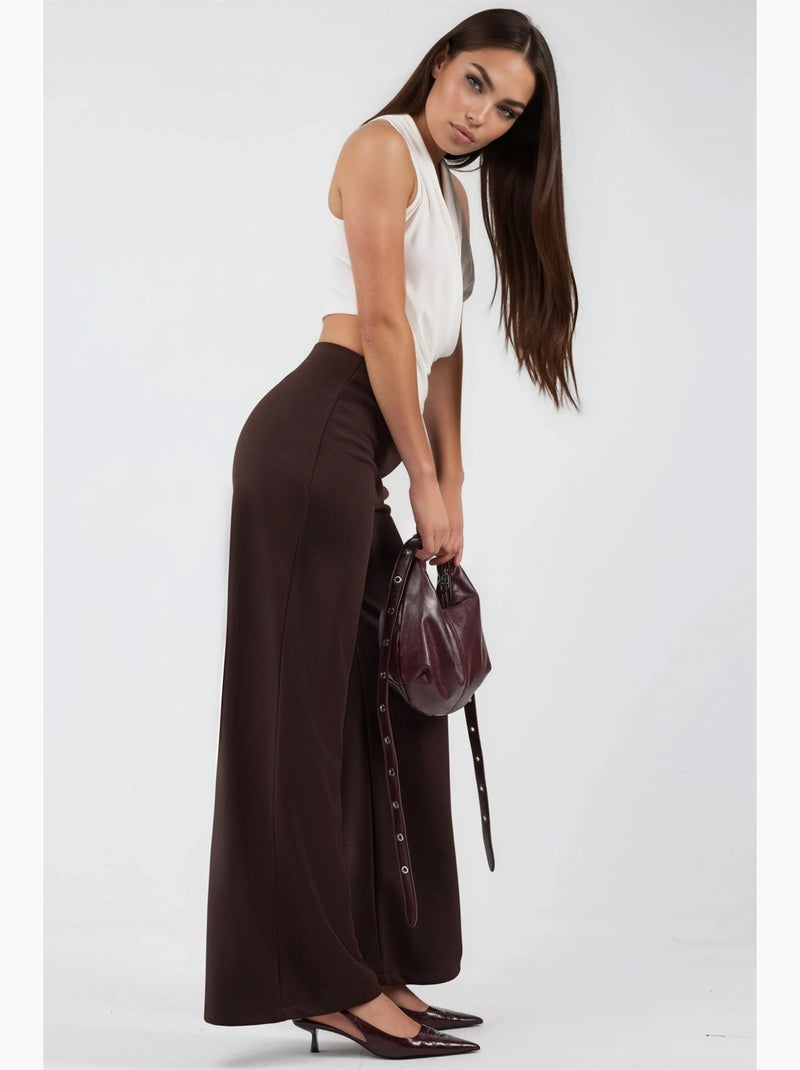 Calças de perna larga de cintura subida busem Castanho - Kiabi