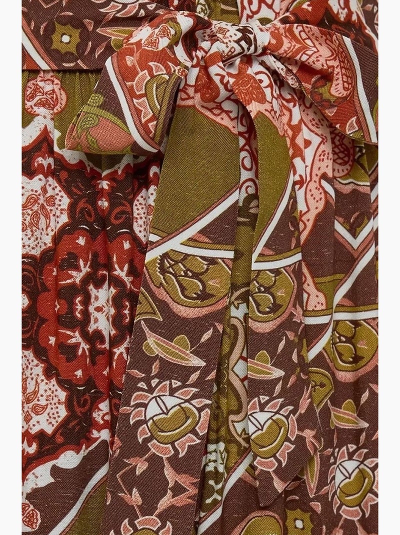 Calças de perna larga estampadas com cordão hiccup Castanho - Kiabi