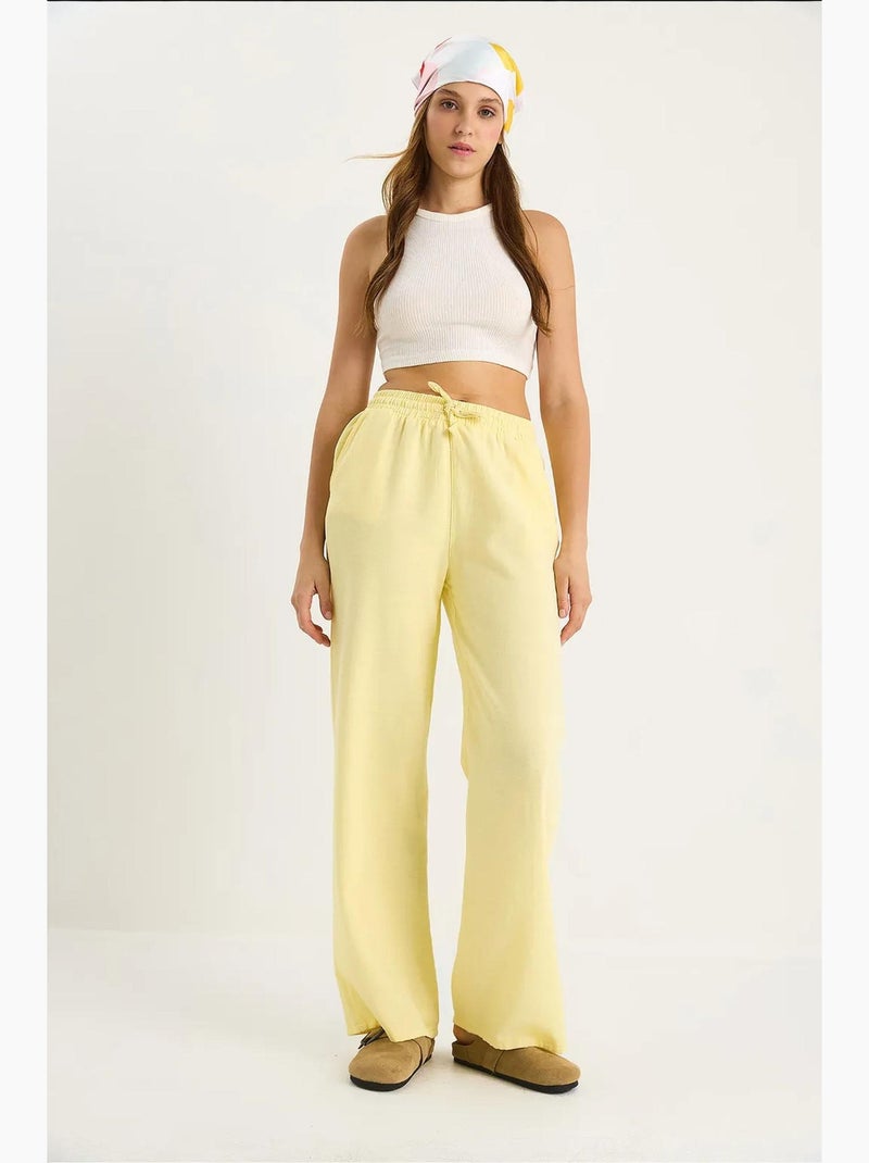 Calças de perna larga relaxed fit com cordão lucci Amarelo-limão - Kiabi