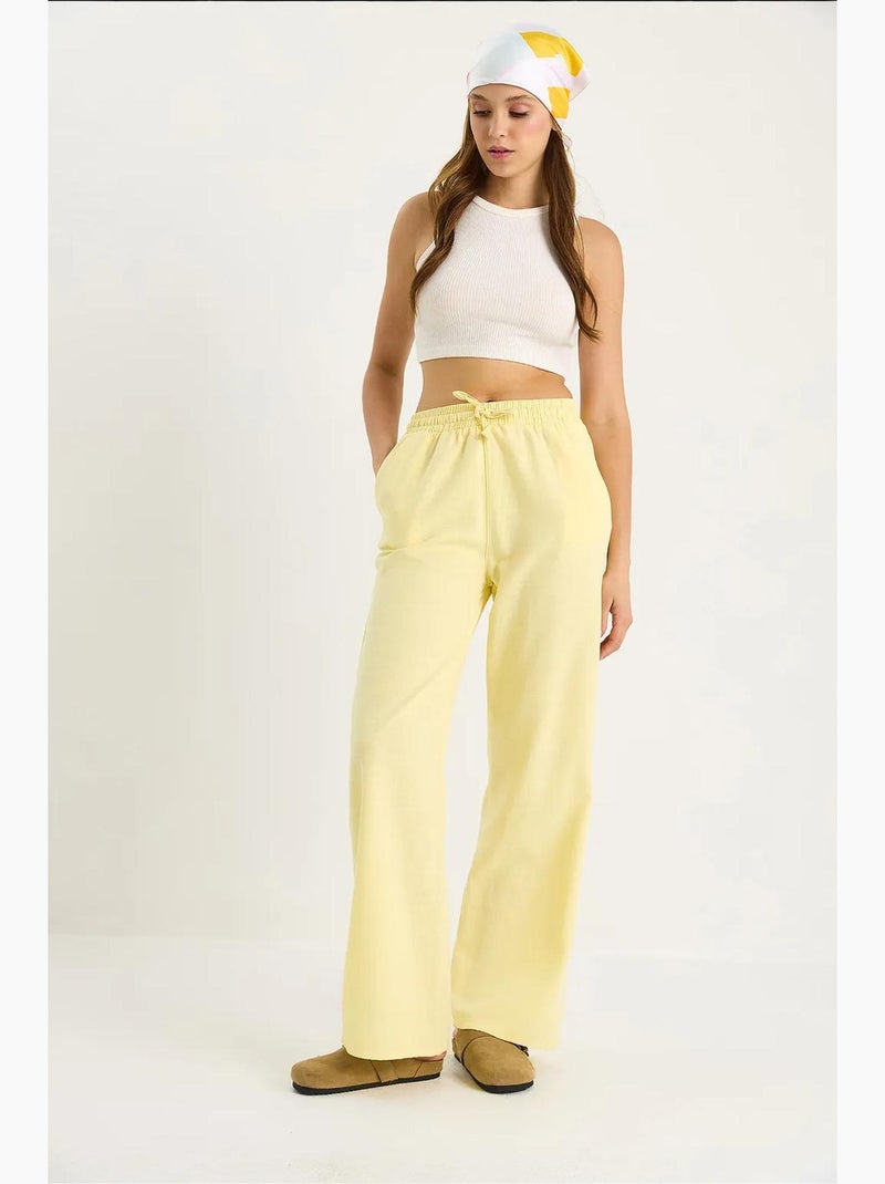 Calças de perna larga relaxed fit com cordão lucci Amarelo-limão - Kiabi