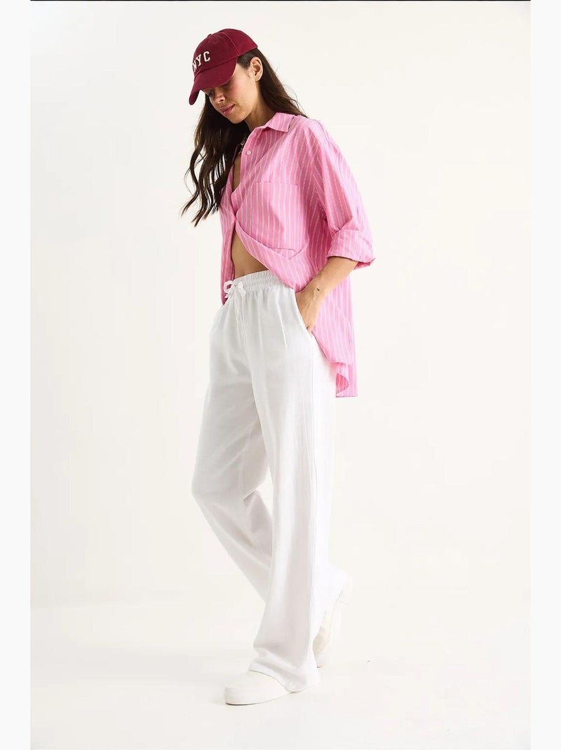 Calças de perna larga relaxed fit com cordão lucci Branco - Kiabi