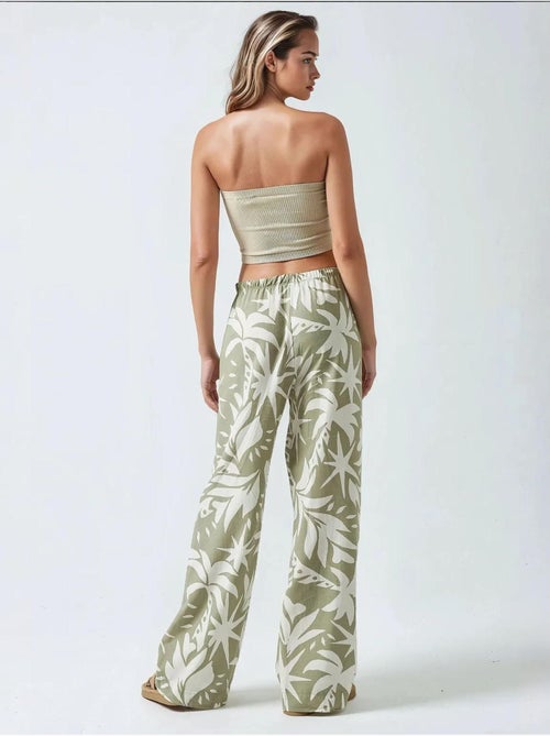 Calças de perna reta com estampado floral hiccup - Kiabi Calças de perna reta com estampado floral hiccup - Kiabi