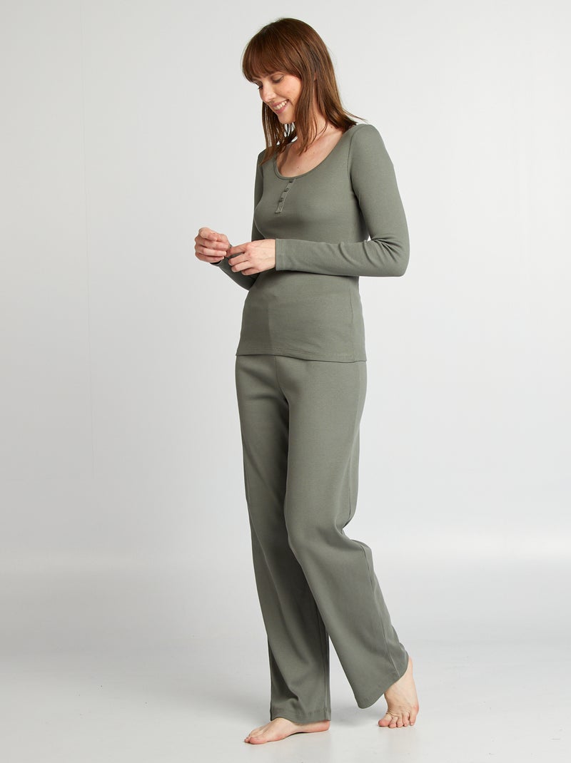 Calças de pijama com nervuras largas VERDE - Kiabi