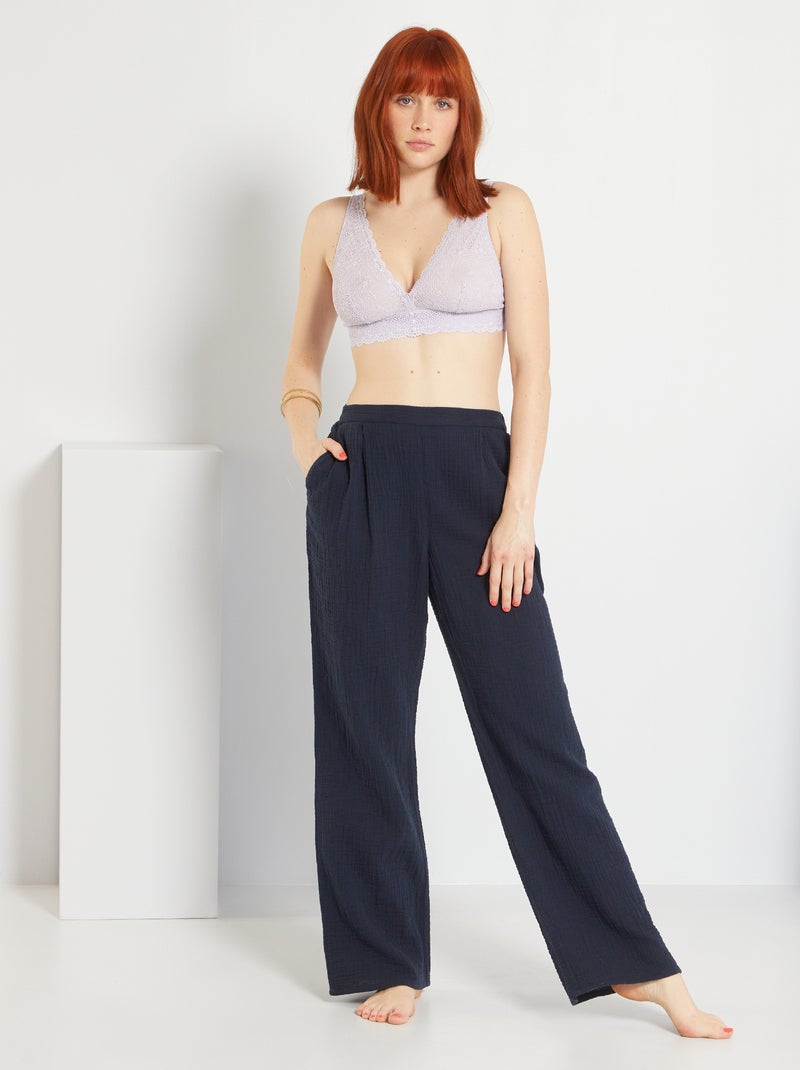 Calças de pijama em gaze de algodão Azul Marinho - Kiabi