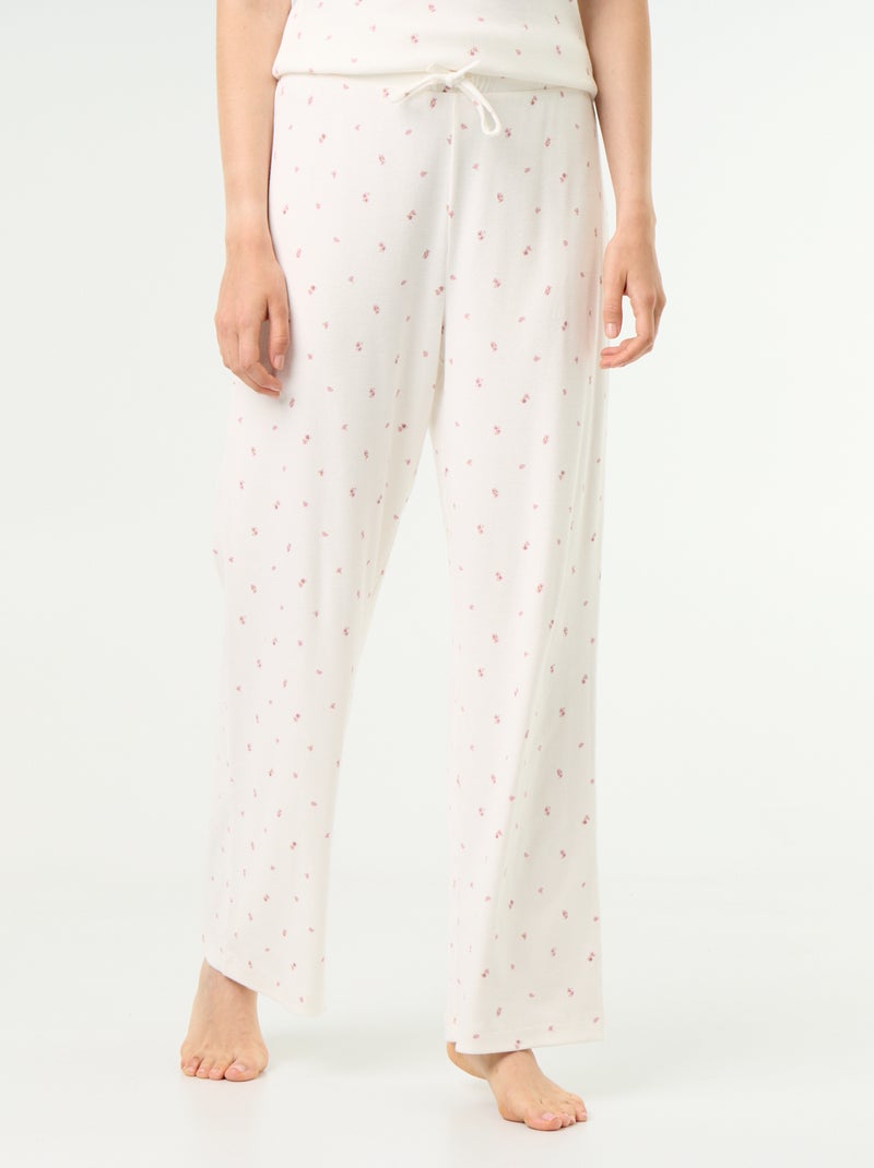 Calças de pijama em malha canelada Branco - Kiabi