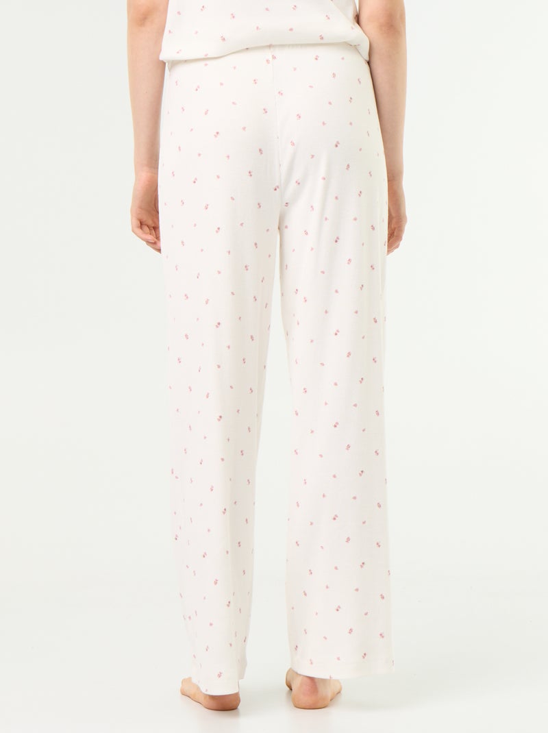 Calças de pijama em malha canelada Branco - Kiabi