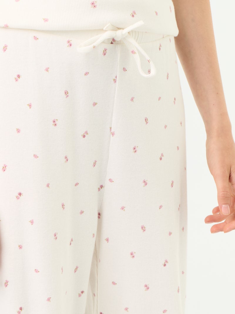 Calças de pijama em malha canelada Branco - Kiabi