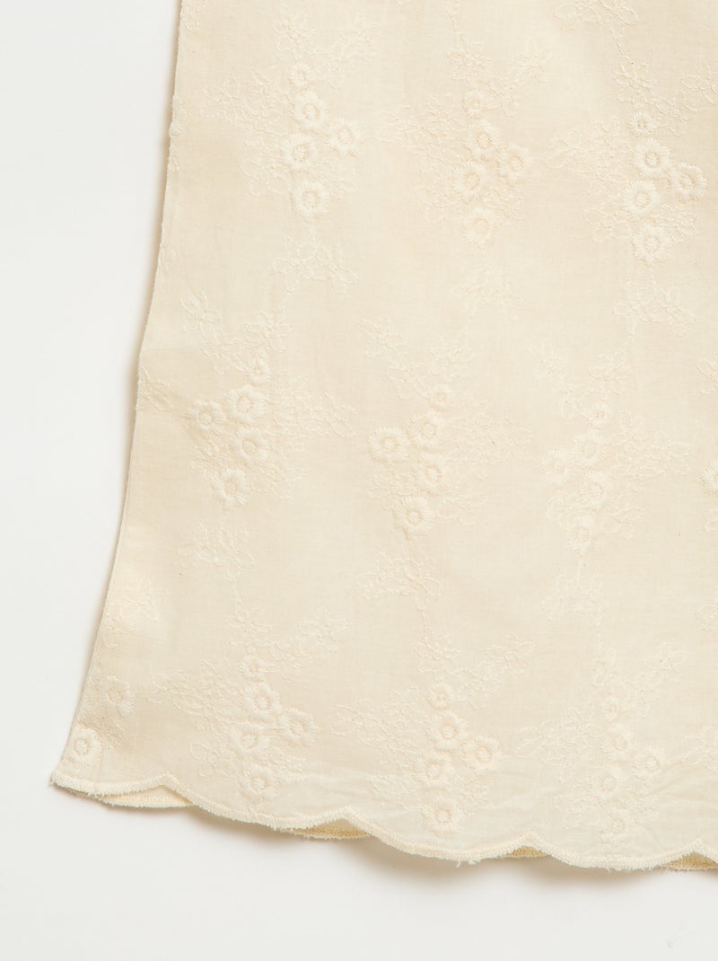 Calças de popelina com bordados Branco - Kiabi